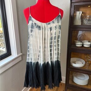 Aakaa Black/Navy/White Boho Tie-Dye Spaghetti Strap Top Size S